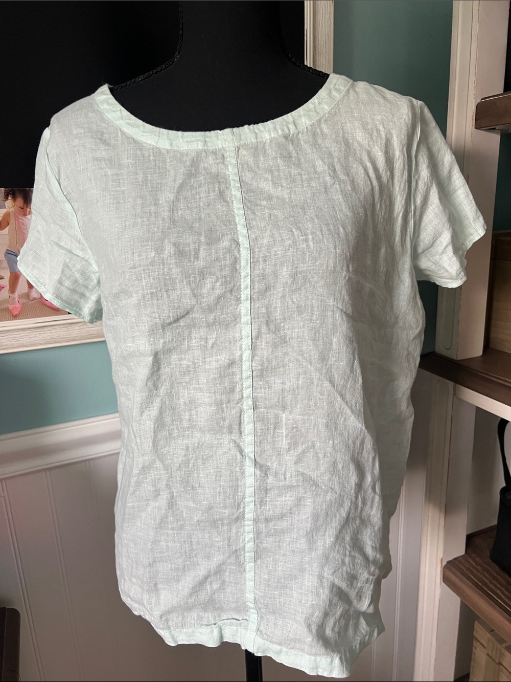 C&C California Pale Mint Linen Short-Sleeve Top